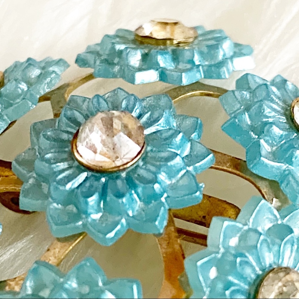 Vintage Blue Flower Rhinestone Brooch - Picture 6 of 8